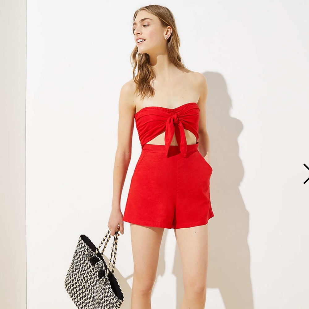LOFT Beach Strapless Cutout Tie Romper